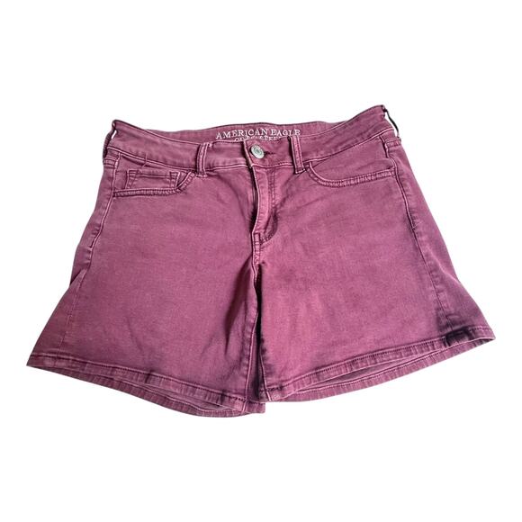 VTG American Eagle Women's SZ 8 MIDI SHORTS Denim Twill Burgundy Super Stretch - Picture 8 of 8